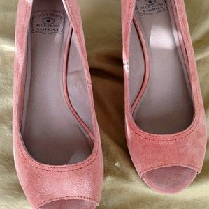 Lucky Brand peep toe suede wedges